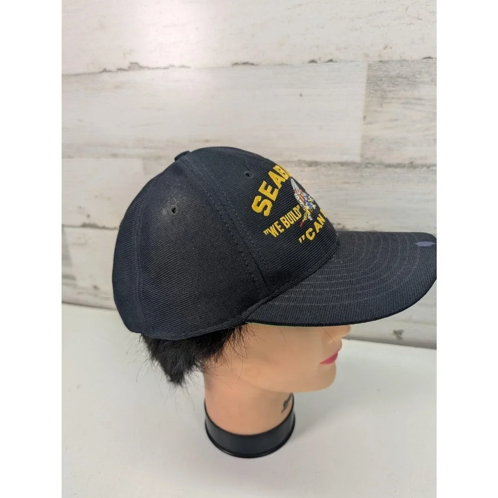 Eagle Crest US Navy Seabees Snapback Hat Black We Build We Fight Can Do USA Made
